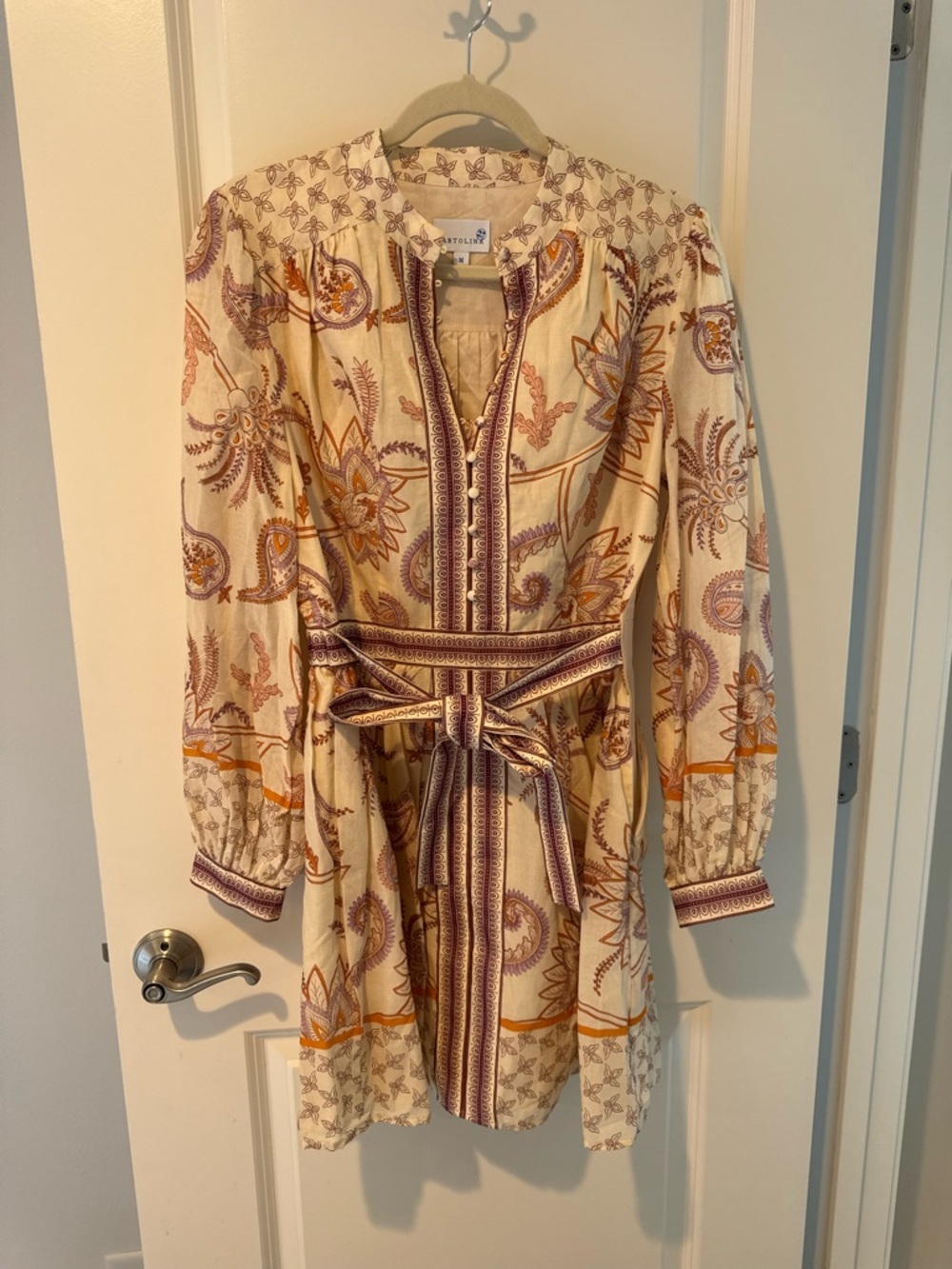 Cartolina Blake Mini Dress Rosecliff Garden Paisley Pink Tie-Waist | M - Picture 3 of 6